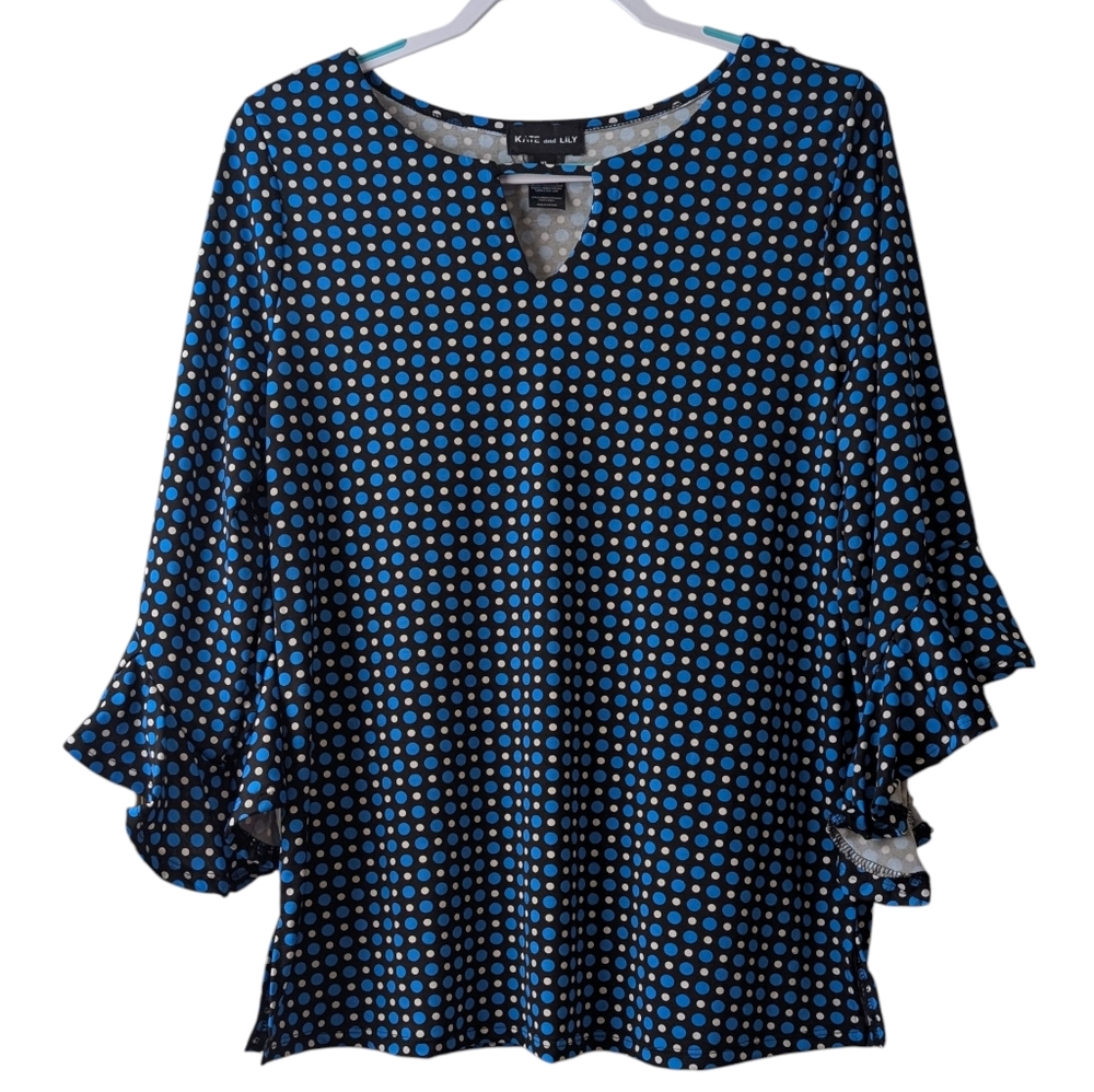 KATE AND LILY WOMEN'S MULTICOLOR POLKA DOT BLOUSE SIZE XL